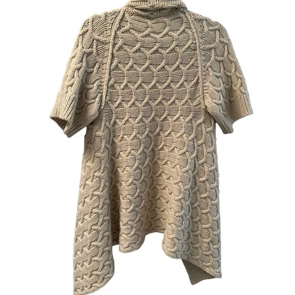 Calypso St. Barth Cable Knit Open Cardigan Short Sleeve Wool Wrap Sweater Tan - Picture 2 of 7
